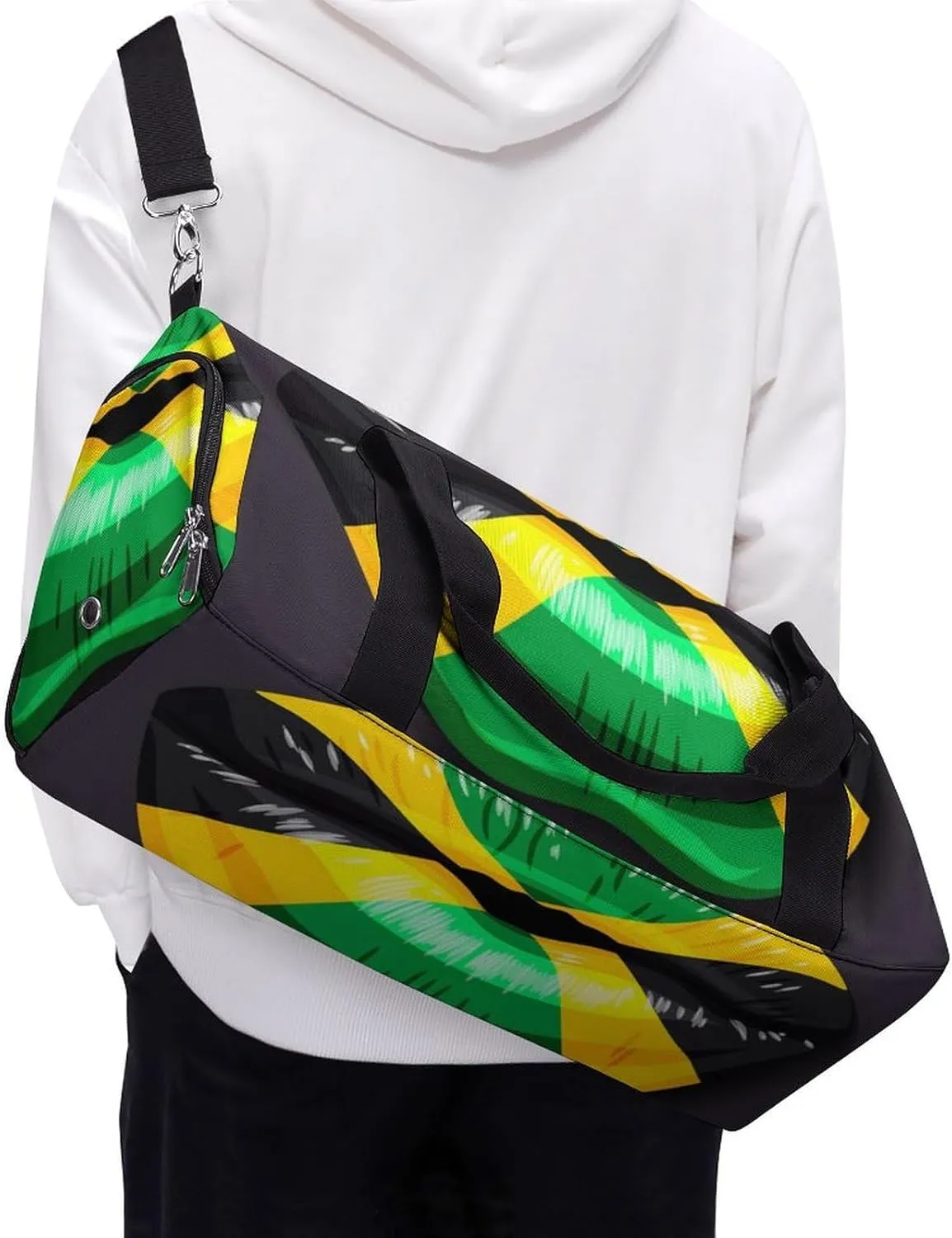 Jamaican Flag Lips Sports Duffel Bag with Waterproof Shoe Compartment for Gym and Travel