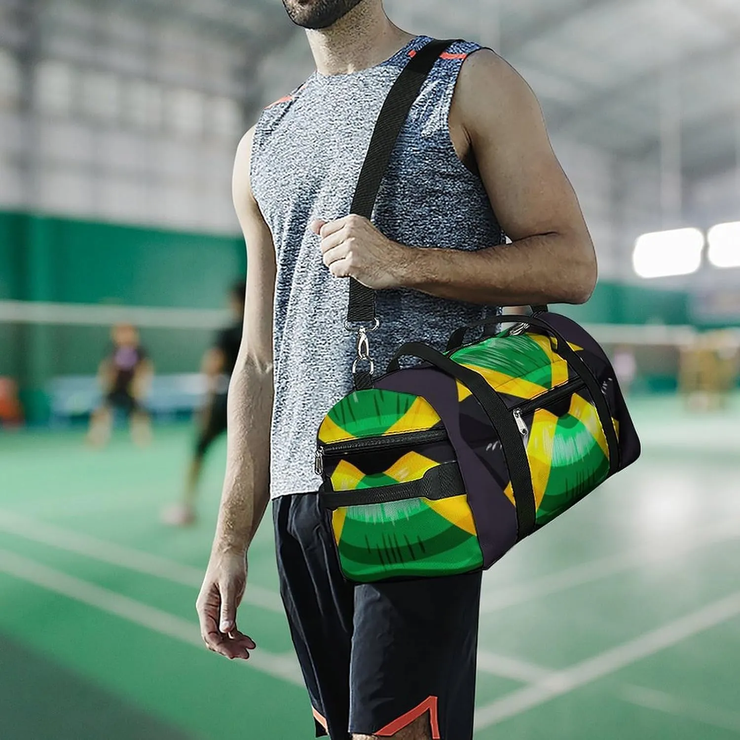 Jamaican Flag Lips Sports Duffel Bag with Waterproof Shoe Compartment for Gym and Travel