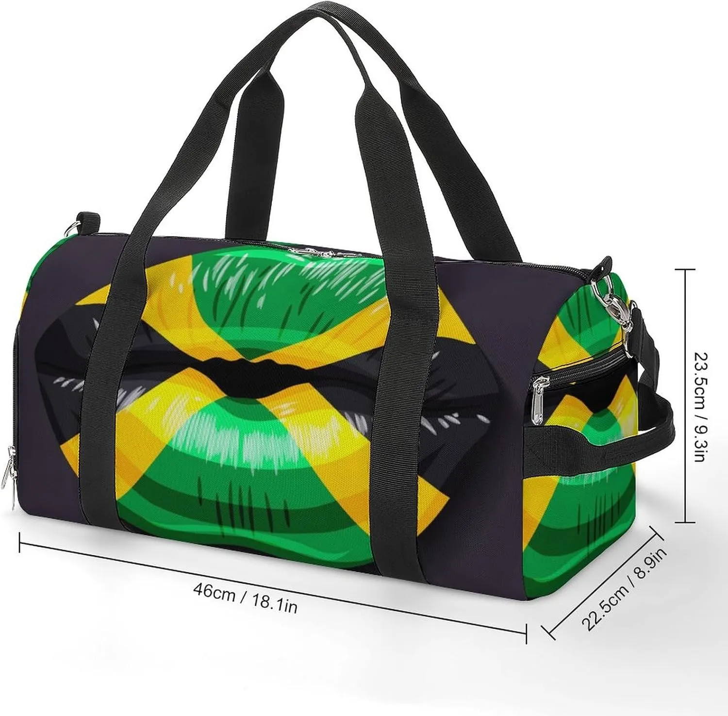 Jamaican Flag Lips Sports Duffel Bag with Waterproof Shoe Compartment for Gym and Travel