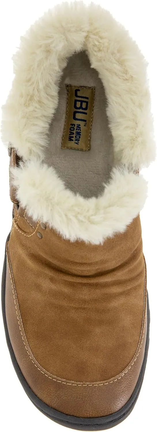 JBU Women's Heather Faux Fur Collar Fashion Comfort Casual Slip On Shoe