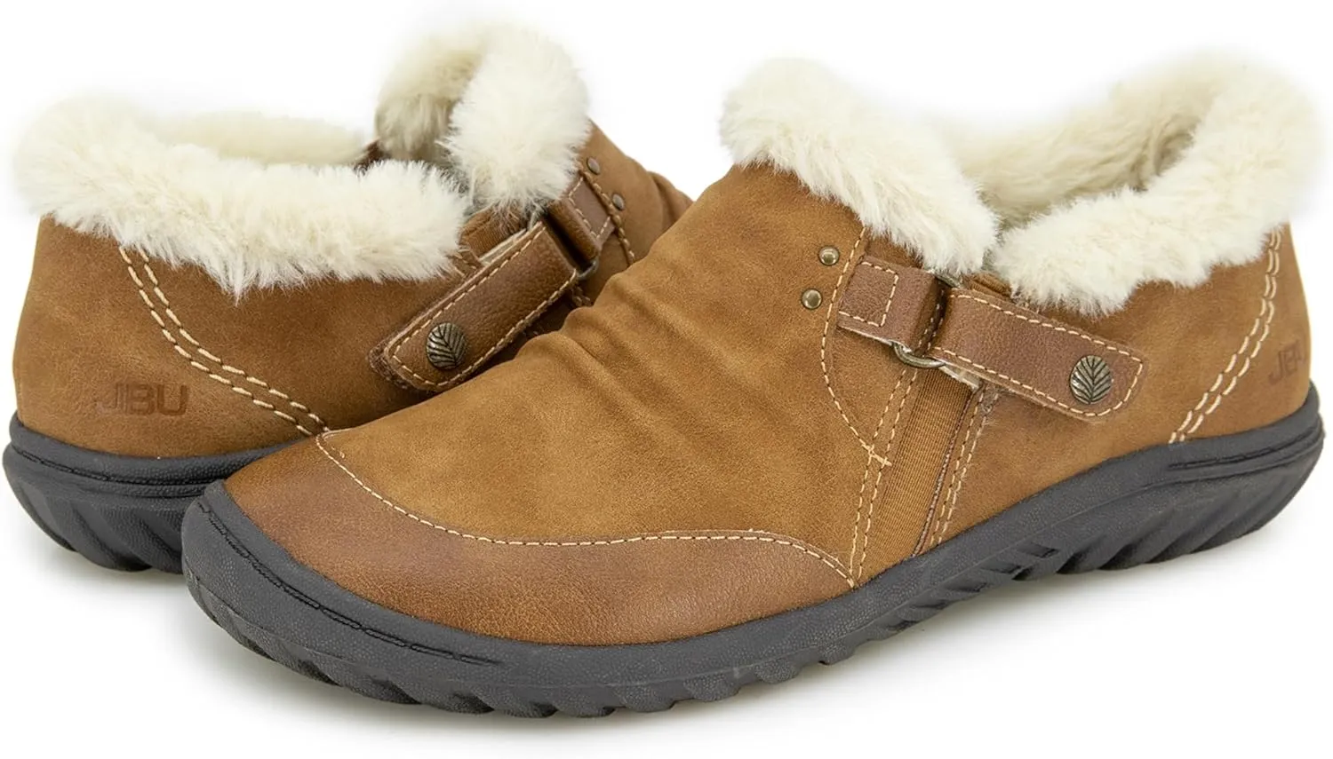 JBU Women's Heather Faux Fur Collar Fashion Comfort Casual Slip On Shoe