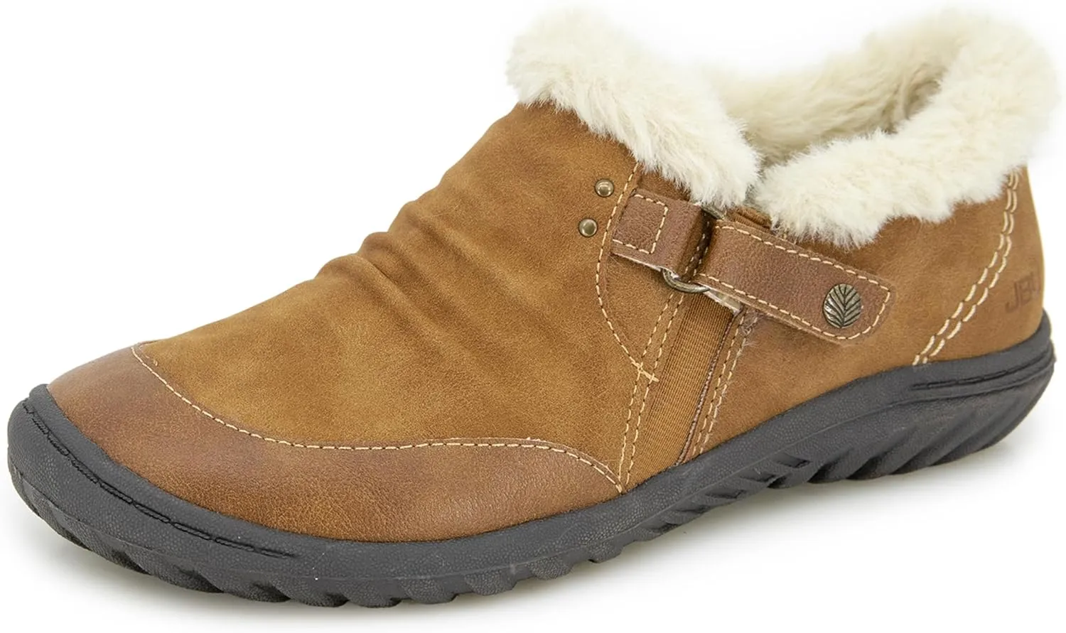 JBU Women's Heather Faux Fur Collar Fashion Comfort Casual Slip On Shoe