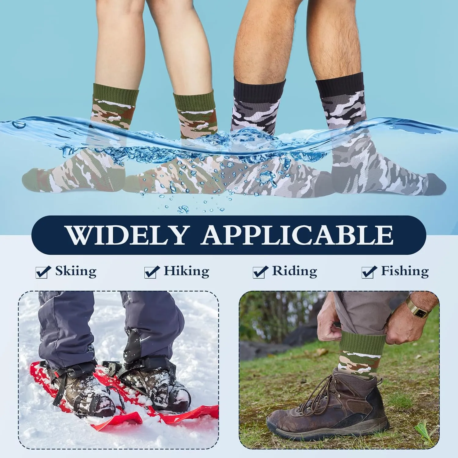 Jeyiour 2 Pairs Waterproof Socks Unisex Waterproof Breathable Outdoor Skiing Hiking Wading Fishing Socks for Men Women