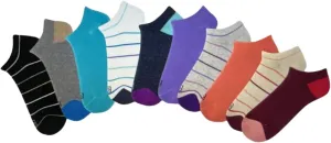 K. Bell No Show Socks, 10 Pairs, Assorted Solids and Stripes, Fits Shoe Sizes 5.5-10