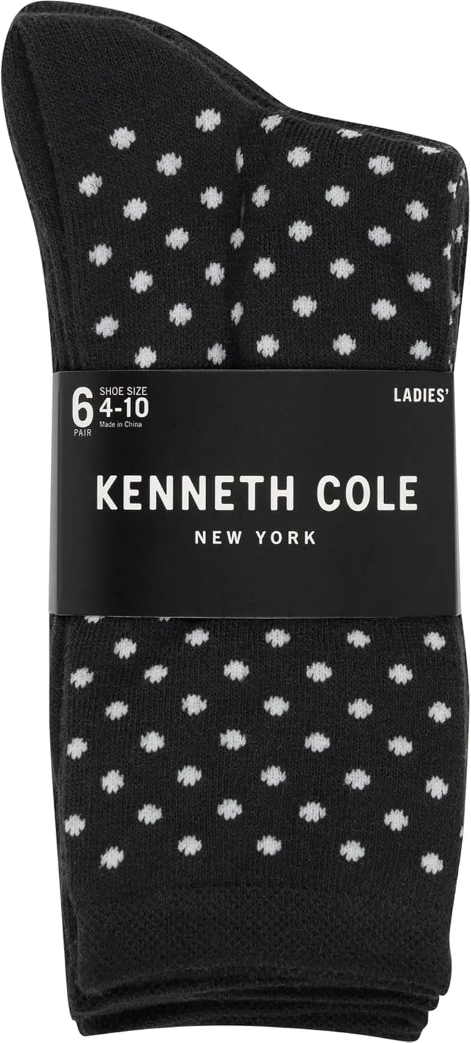 Kenneth Cole Womens 6 Pair Pack Modern Multicolor Assorted Easy Care Crew Socks