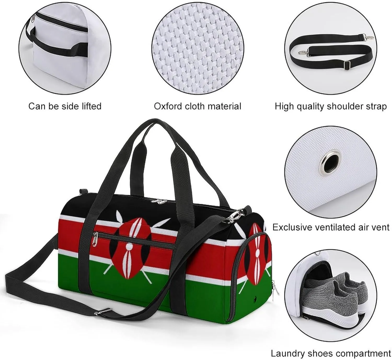 Kenyan Flag Gym Bag-Workout Organizer with Water Resistant Compartments for Gym Lovers