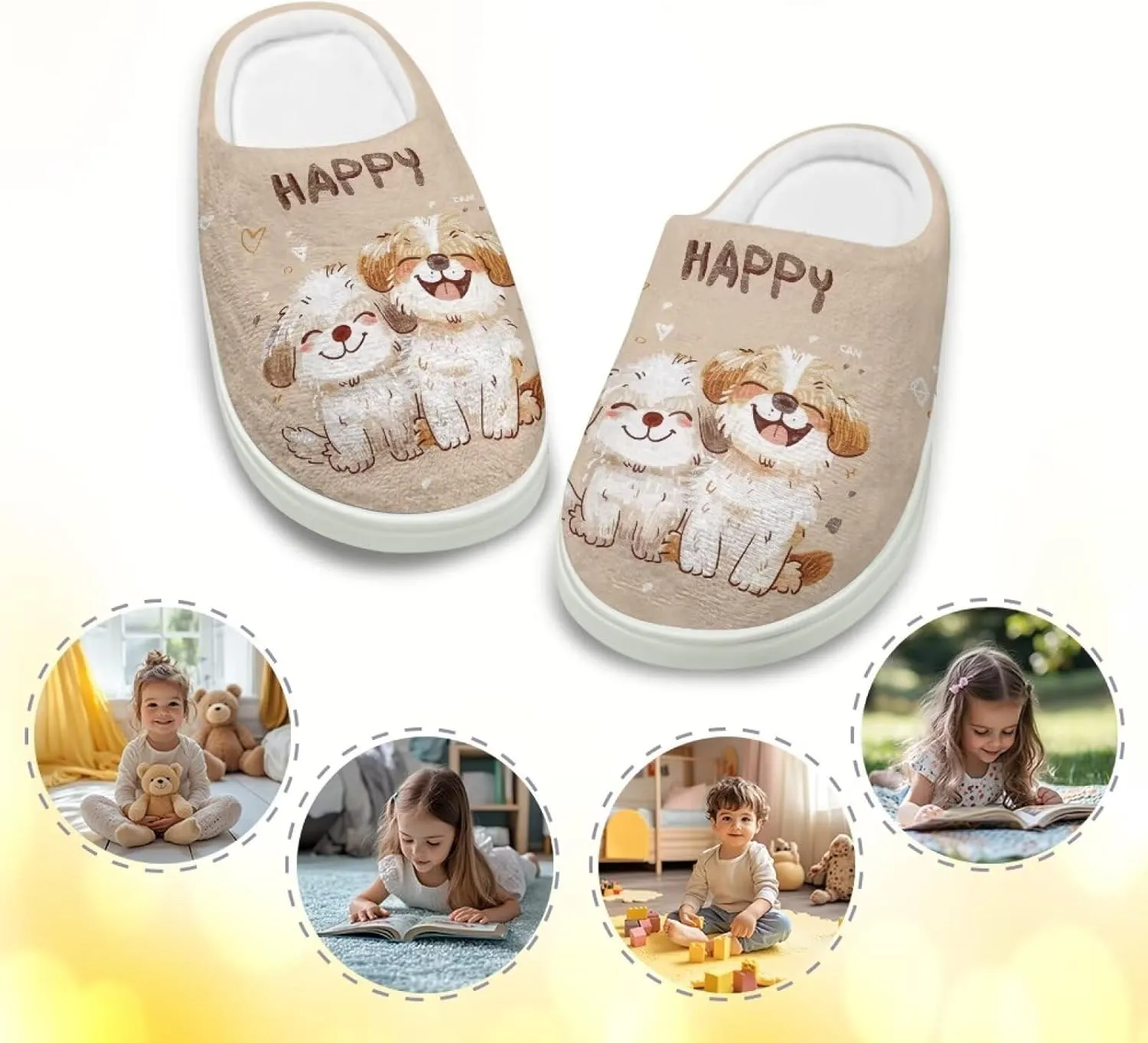 Kids Animals Cotton Slippers Warm Cozy Furry Slippers Anti-Skid Plush Outdoor Winter Slippers for Litter Kid US 9-15