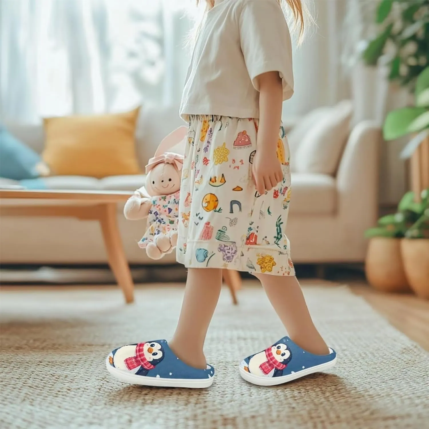Kids Animals Cotton Slippers Warm Cozy Furry Slippers Anti-Skid Plush Outdoor Winter Slippers for Litter Kid US 9-15