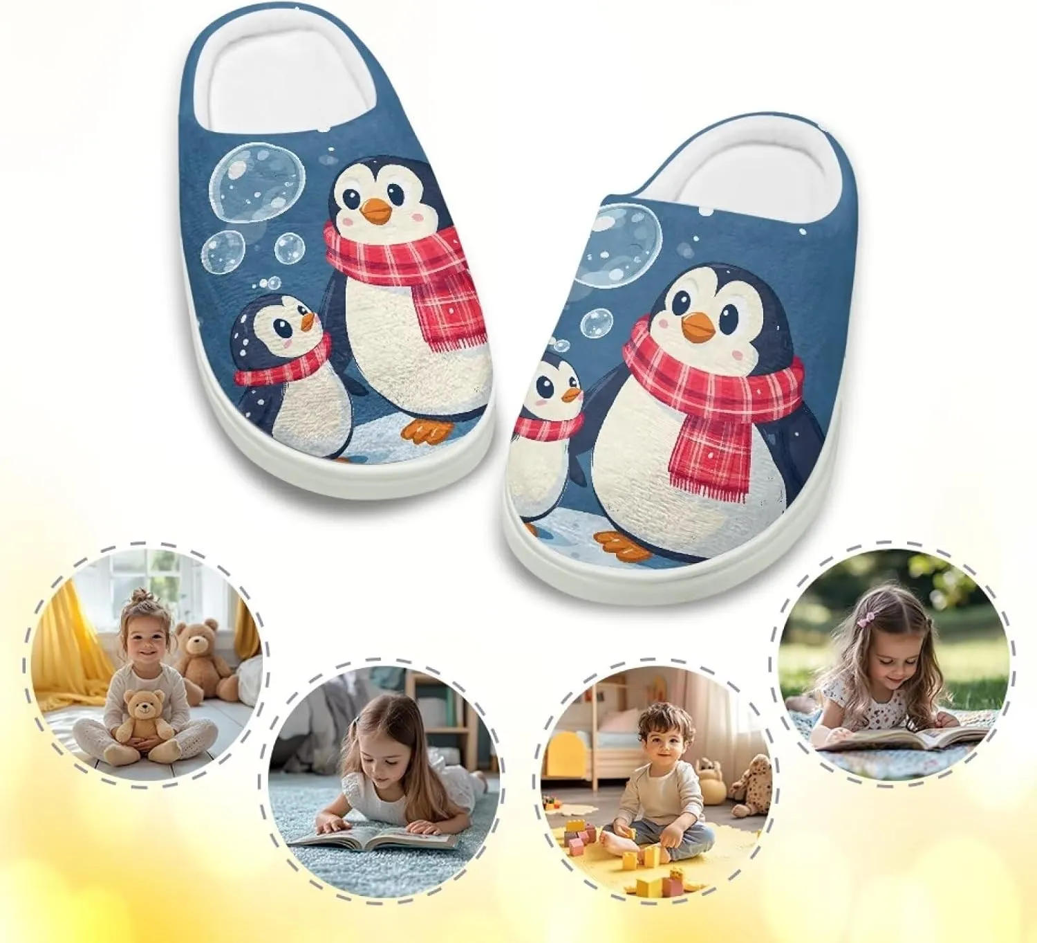 Kids Animals Cotton Slippers Warm Cozy Furry Slippers Anti-Skid Plush Outdoor Winter Slippers for Litter Kid US 9-15