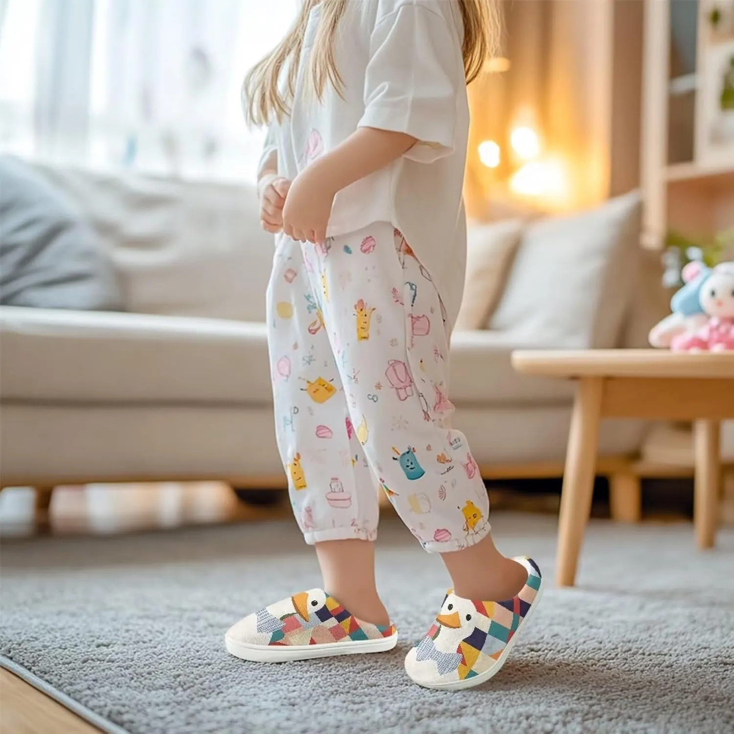 Kids Animals Cotton Slippers Warm Cozy Furry Slippers Anti-Skid Plush Outdoor Winter Slippers for Litter Kid US 9-15