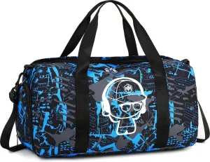 Kids Duffle Bag Boys Overnighter Travel Sport Gym Bag Weekender Carry On Shoulder Bag with Shoe Compartment & Wet Pocket
