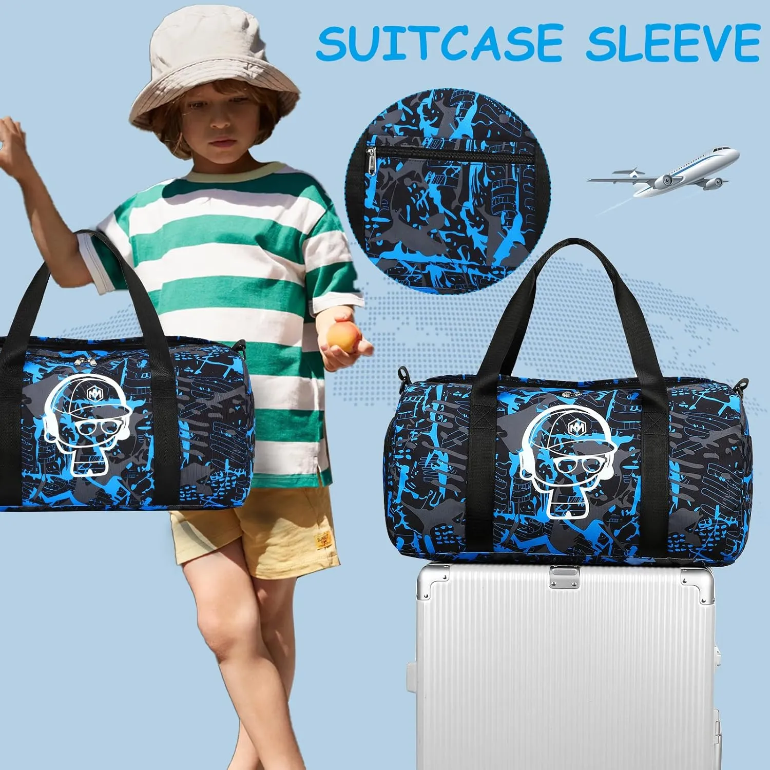 Kids Duffle Bag Boys Overnighter Travel Sport Gym Bag Weekender Carry On Shoulder Bag with Shoe Compartment & Wet Pocket