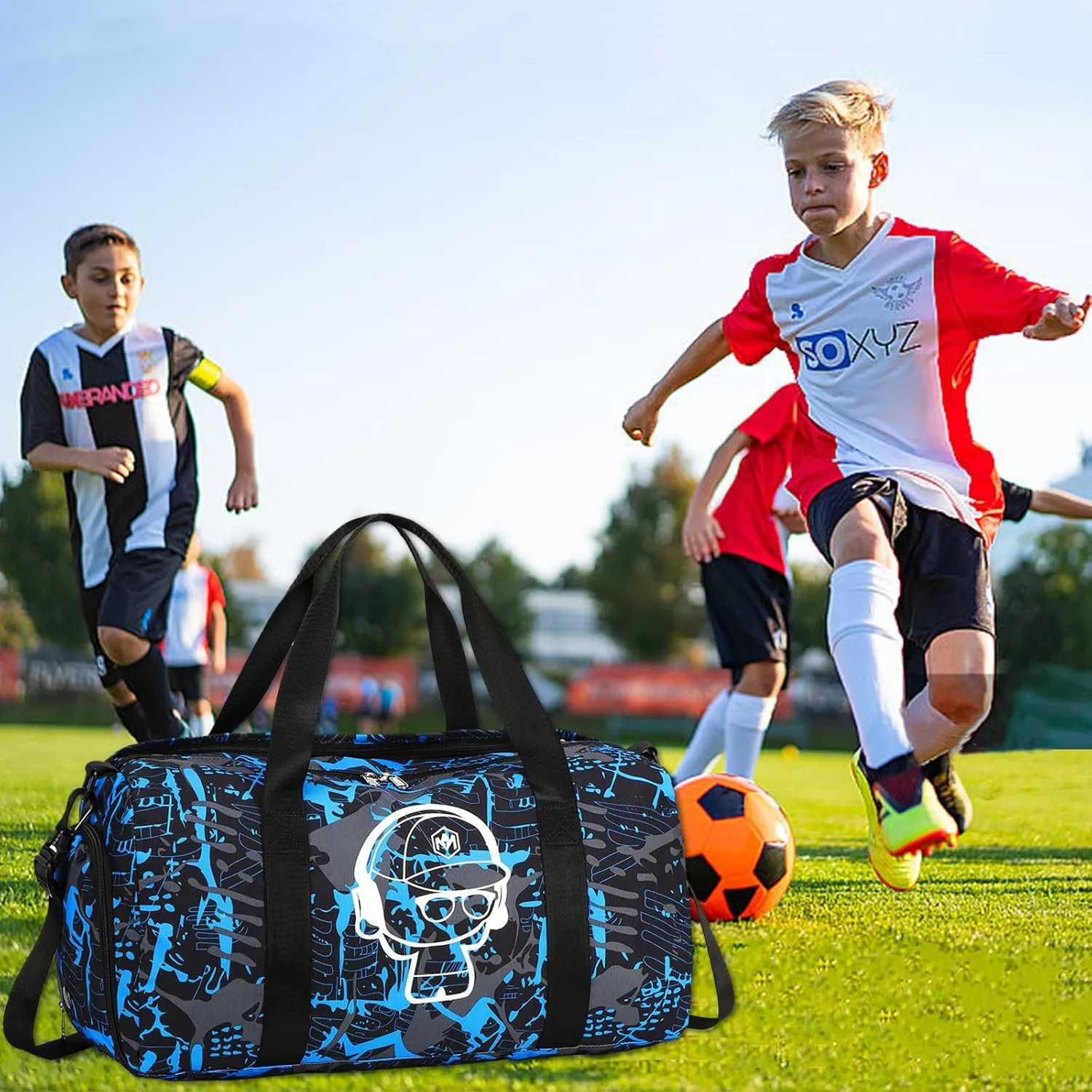Kids Duffle Bag Boys Overnighter Travel Sport Gym Bag Weekender Carry On Shoulder Bag with Shoe Compartment & Wet Pocket