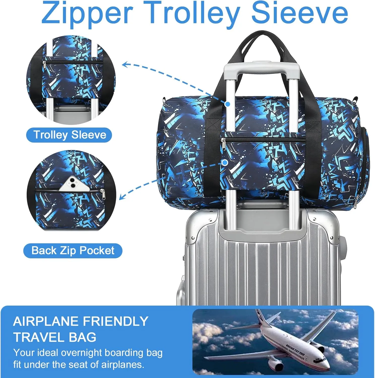 Kids Duffle Bag for Boys Water Resistant Small Gym Bag Overnight Weekender Travel Tote with Shoe Compartment and Wet Pocket