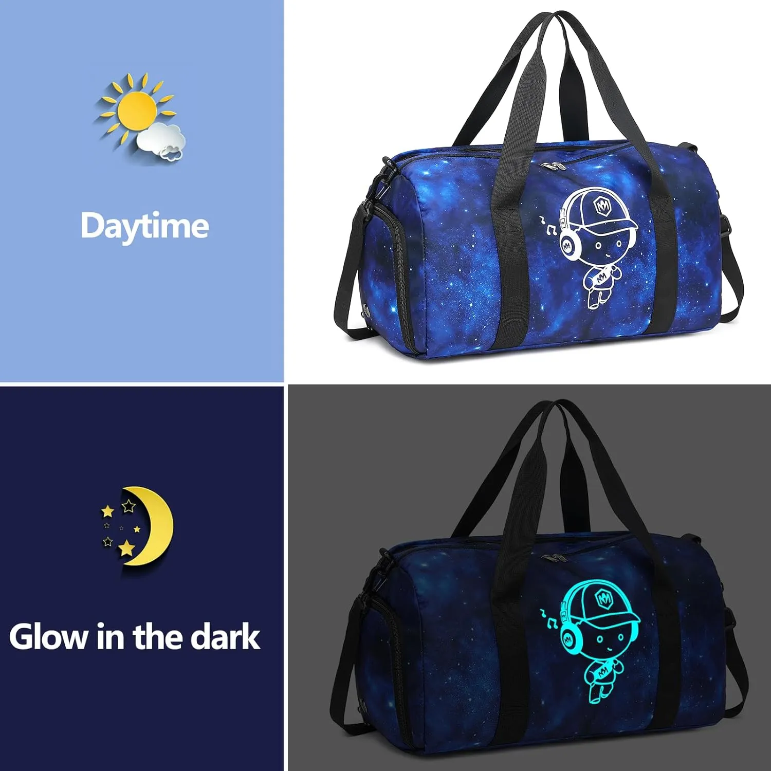 Kids Duffle Bag for Boys Water Resistant Small Gym Bag Overnight Weekender Travel Tote with Shoe Compartment and Wet Pocket