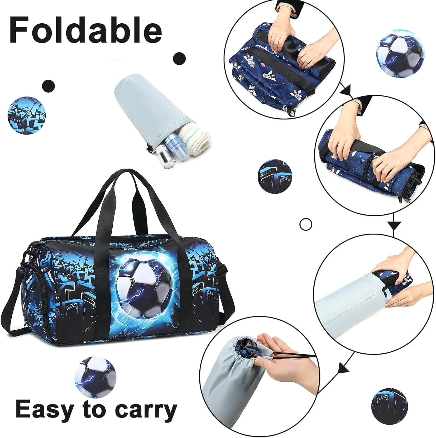 Kids Duffle Bag for Boys Water Resistant Small Gym Bag Overnight Weekender Travel Tote with Shoe Compartment and Wet Pocket