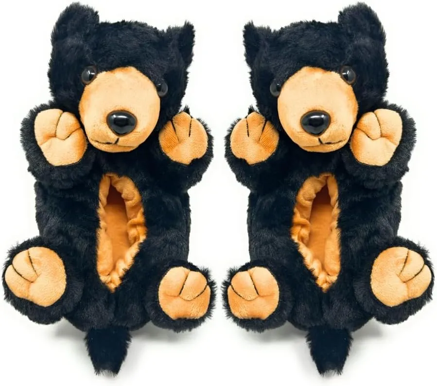 Kids Funny Soft Fuzzy Animal Slippers, Cute Cozy Non-Slip House Shoes for Boys & Girls, Shoe Size 1-4