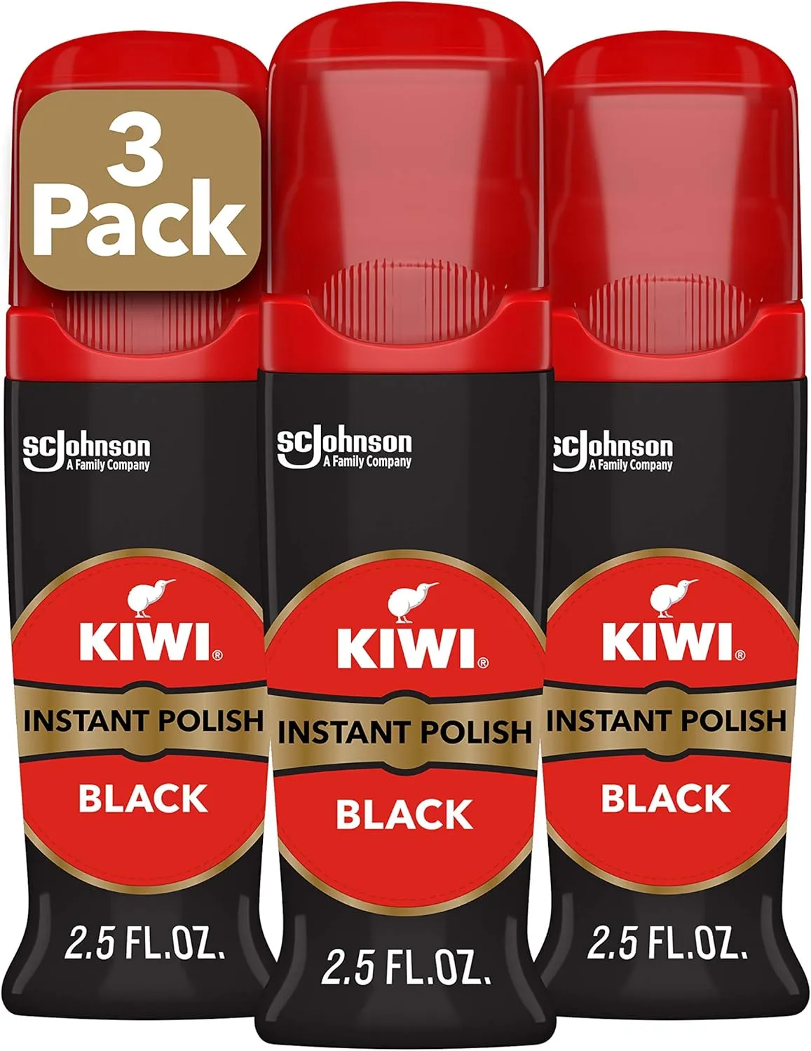 KIWI Instant Shine & Protect Liquid Shoe Polish, Black, 1 Bottle with Sponge Applicator, 2.5 oz, Pack of 3
