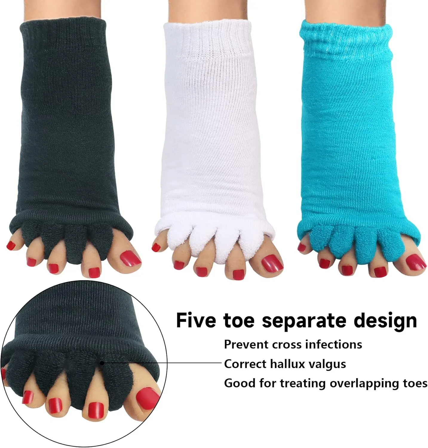 Klmnop Women Yoga Sports GYM Five Toe Separator Socks - Foot Alignment Socks (3 Pairs)