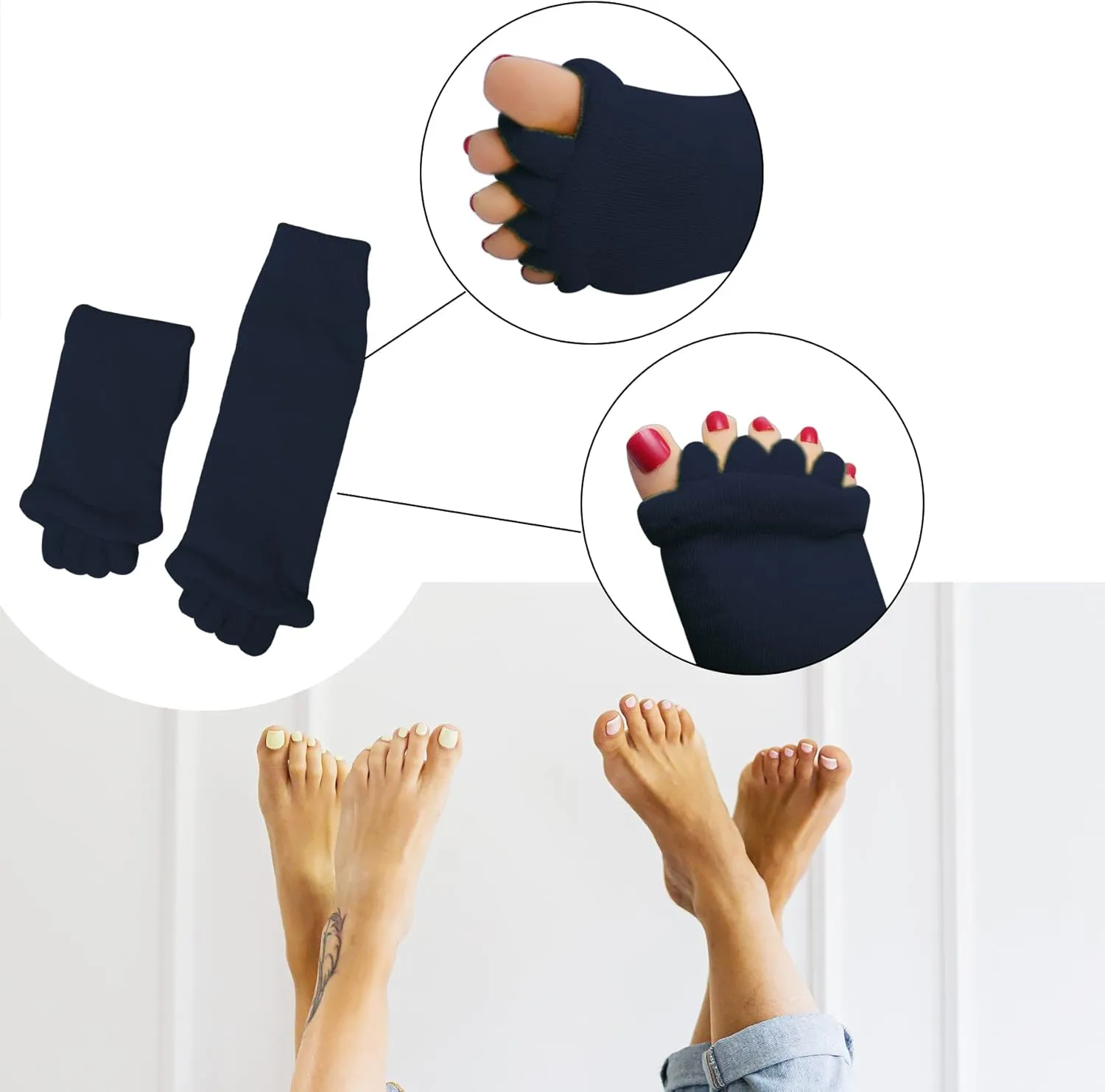 Klmnop Women Yoga Sports GYM Five Toe Separator Socks - Foot Alignment Socks (3 Pairs)