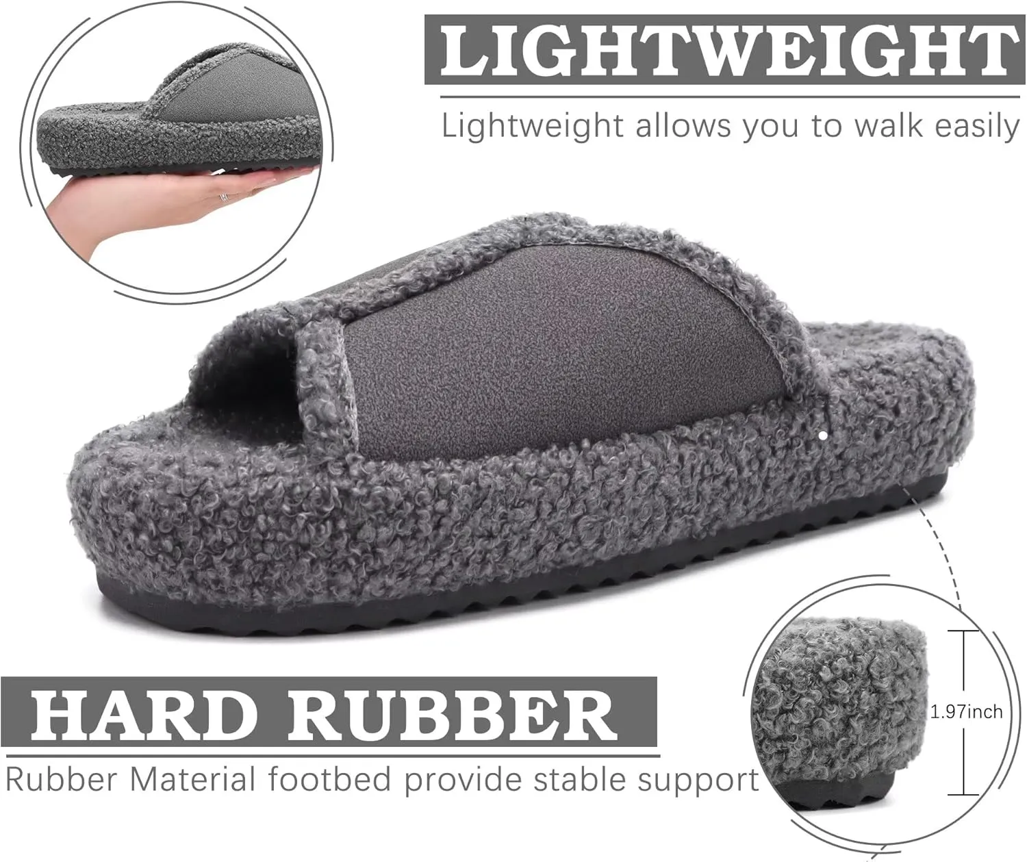 KUAILU Women Cozy Slippers Comfortable Suede Faux Fluff Warm Sherpa Lining House slippers for ladies Bedroom Memory Foam Cushioned Orthotic Open Toe Slides Thick Hard Sole Indoor&Outdoor (US Size 5-11)