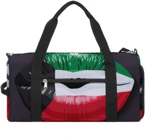 Kuwait Flag Lips Sports Duffel Bag with Waterproof Shoe Compartment for Gym and Travel
