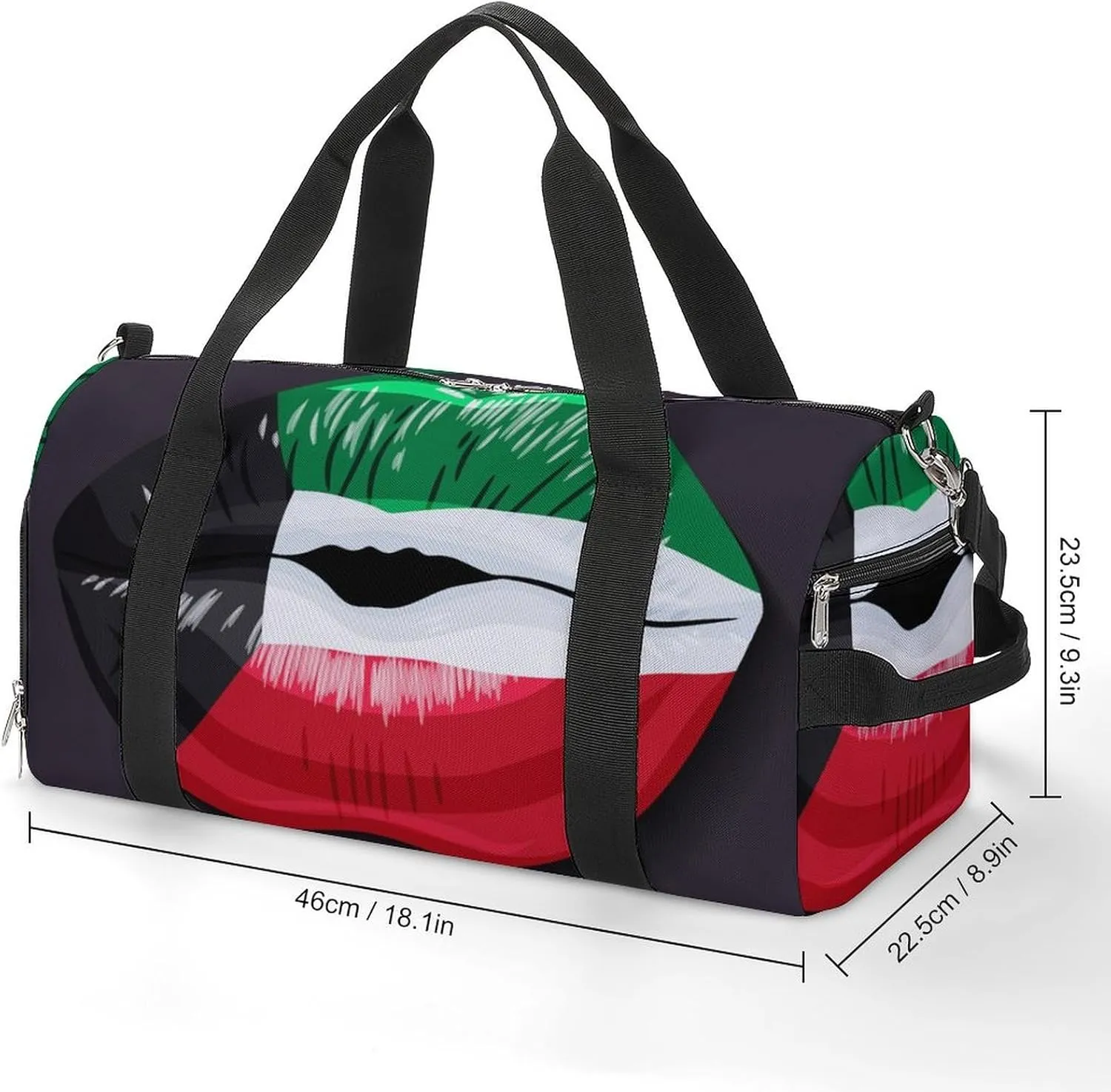 Kuwait Flag Lips Sports Duffel Bag with Waterproof Shoe Compartment for Gym and Travel