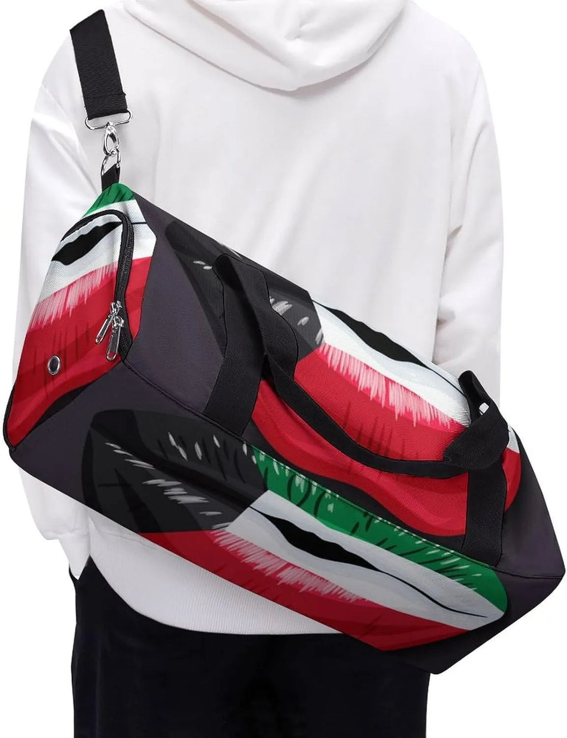 Kuwait Flag Lips Sports Duffel Bag with Waterproof Shoe Compartment for Gym and Travel