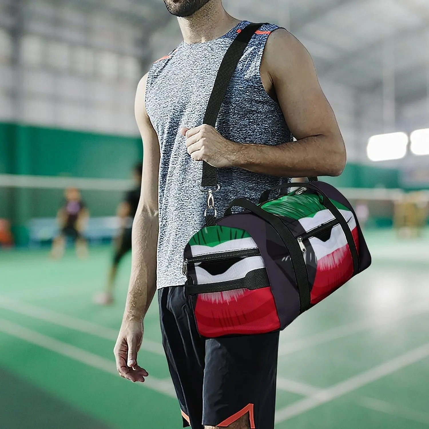 Kuwait Flag Lips Sports Duffel Bag with Waterproof Shoe Compartment for Gym and Travel