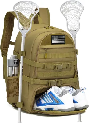 Lacrosse Bag with 2 Stick Holders Tactical Style Lacrosse Equipment Backpack for All Lacrosse or Field Hockey Gear