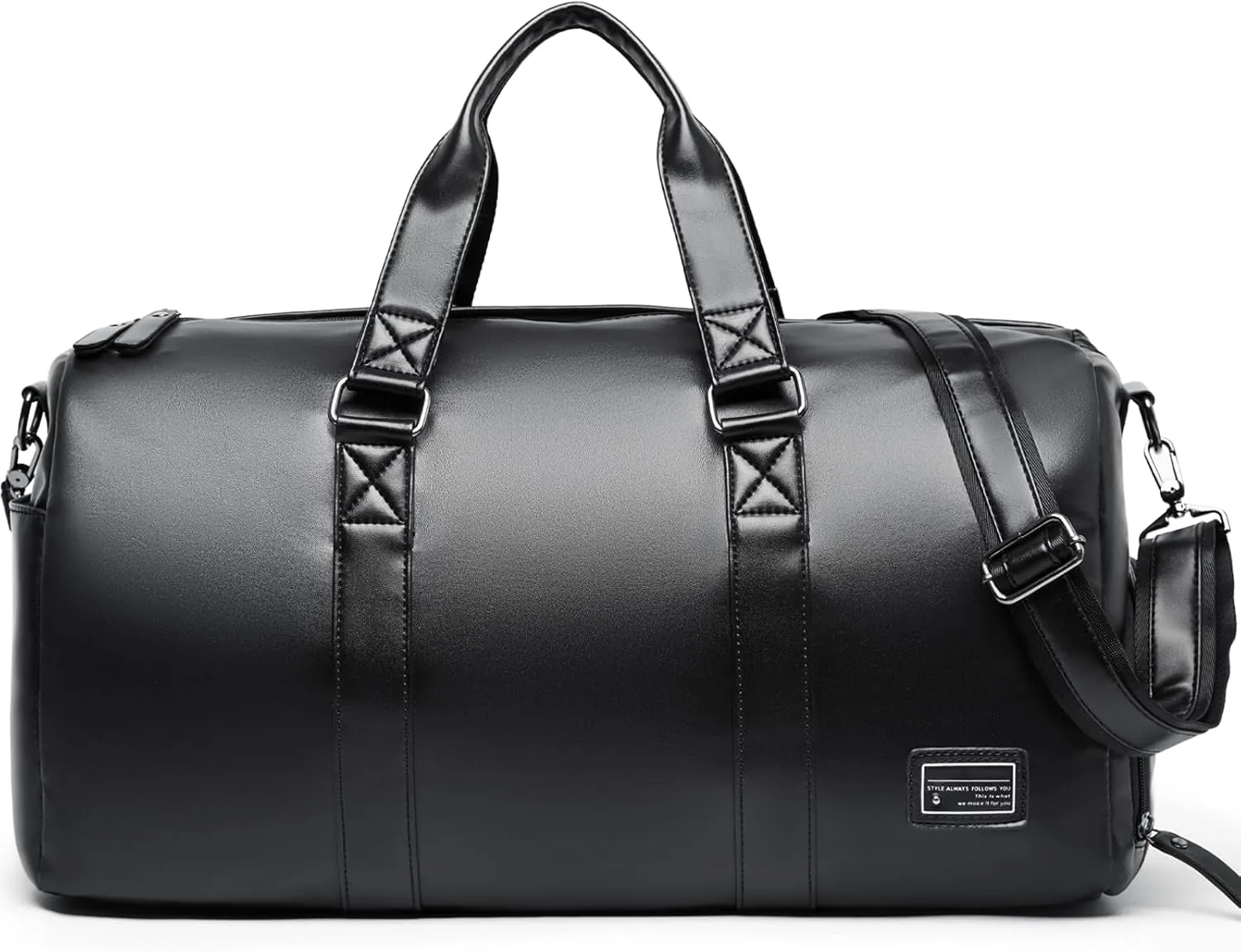 Large Leather Duffel Bag Men Women Travel Gym Sports Bag with Shoe Compartment Weekend Travel Overnight Weekend Bag with Adjustable Shoulder Strap, Black, 30L