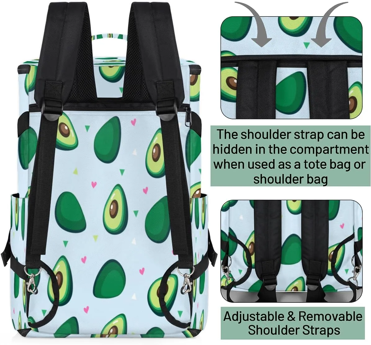 Large Sports Gym Bag With Shoe & Laptop Compartment 47L Waterproof Travel Duffel Bags for Men Women Avocado Theme Luggage Backpack Duffle Bag