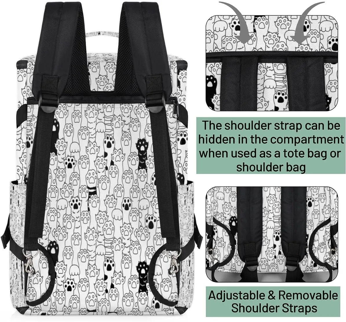 Large Sports Gym Bag With Shoe & Laptop Compartment 47L Waterproof Travel Duffel Bags for Men Women Cat Footprint Luggage Backpack Duffle Bag