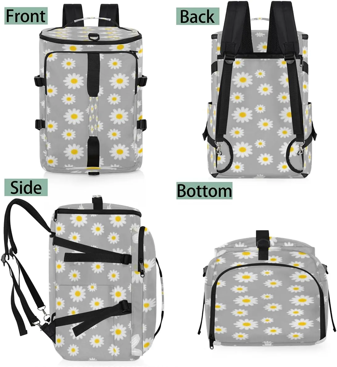 Large Sports Gym Bag With Shoe & Laptop Compartment 47L Waterproof Travel Duffel Bags for Men Women Cute Daisy Flower Pattern Luggage Backpack Duffle Bag