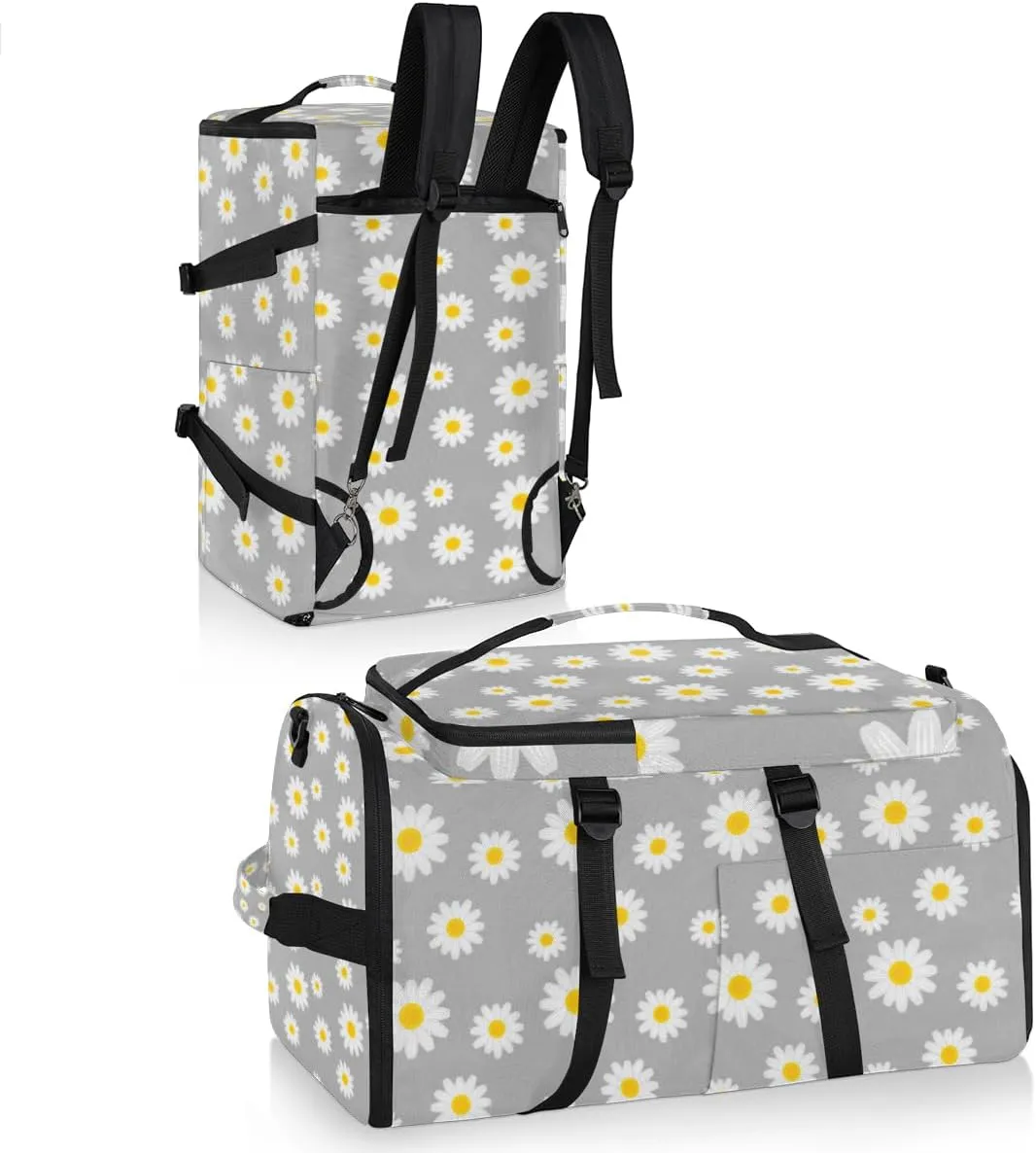 Large Sports Gym Bag With Shoe & Laptop Compartment 47L Waterproof Travel Duffel Bags for Men Women Cute Daisy Flower Pattern Luggage Backpack Duffle Bag