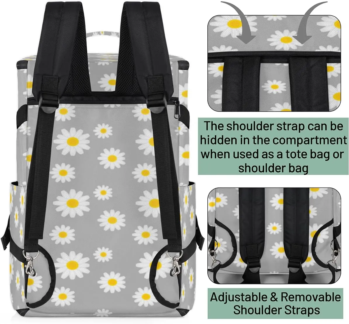 Large Sports Gym Bag With Shoe & Laptop Compartment 47L Waterproof Travel Duffel Bags for Men Women Cute Daisy Flower Pattern Luggage Backpack Duffle Bag