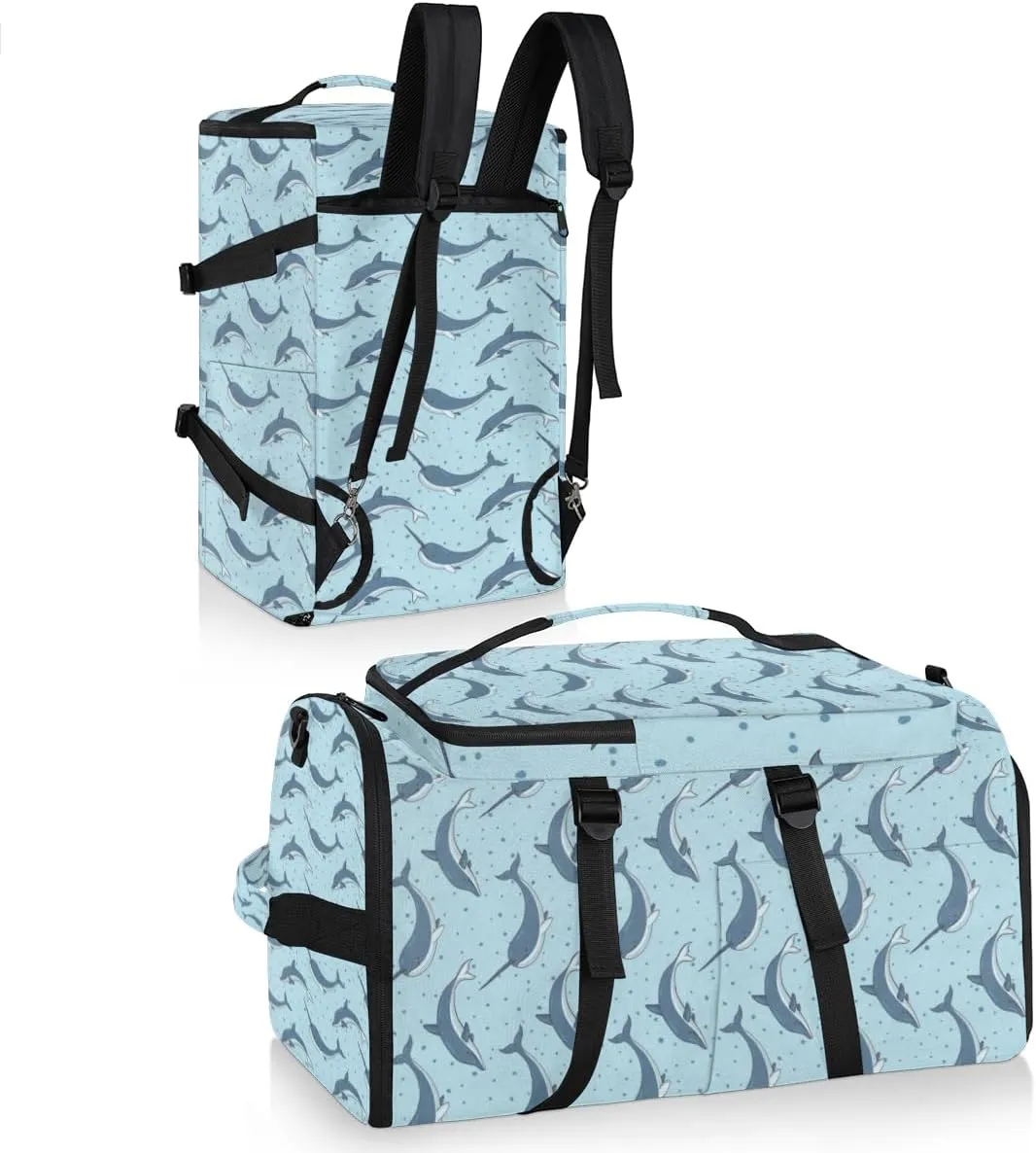 Large Sports Gym Bag With Shoe & Laptop Compartment 47L Waterproof Travel Duffel Bags for Men Women Dolphin Print Luggage Backpack Duffle Bag