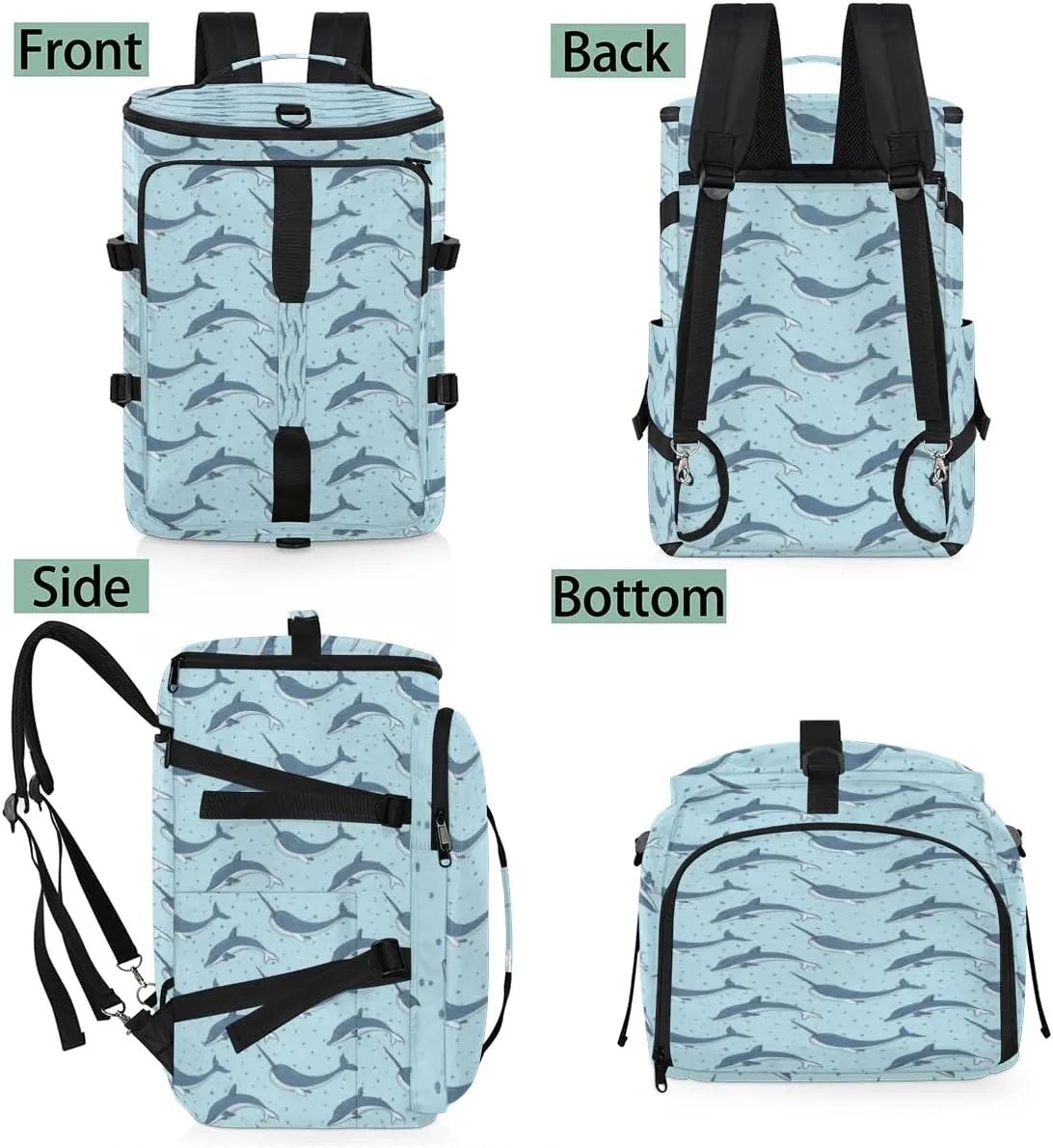 Large Sports Gym Bag With Shoe & Laptop Compartment 47L Waterproof Travel Duffel Bags for Men Women Dolphin Print Luggage Backpack Duffle Bag