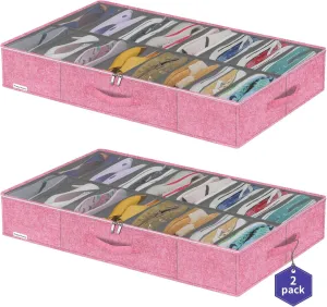 Large Sturdy Shoe Storage Box, Clear Closet Underbed Shoe Organizer, Folding Shoe Rack Bin Holder Container Display Case, 16x2 Pairs, Cotton-like Pink, ZMXPUBS16P2