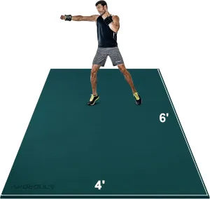 Large Workout Mat 6'x2' & 6'x4' - Home Gym Flooring for Weightlifting, Jump Rope, MMA, Yoga, Cardio, Stretch, Plyo, HIIT - Shoe-Friendly