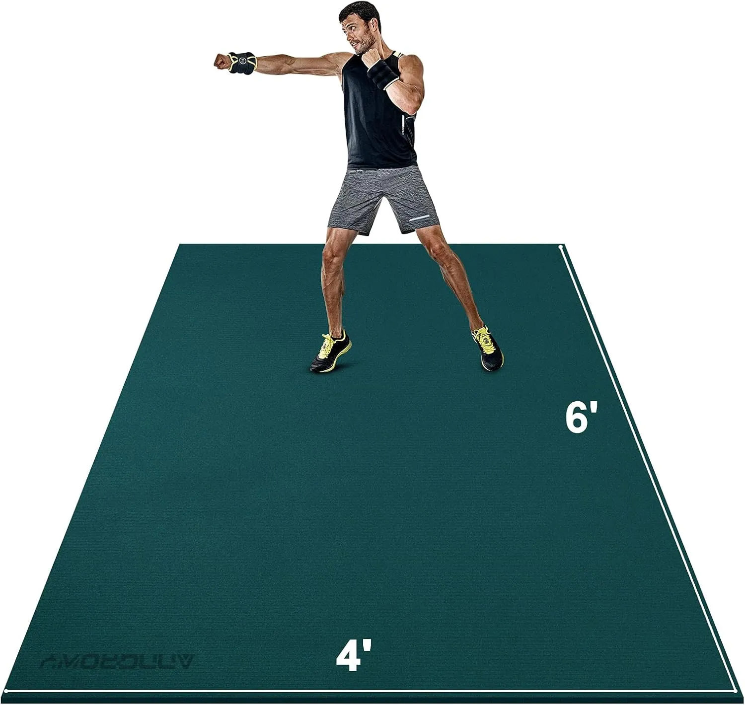 Large Workout Mat 6'x2' & 6'x4' - Home Gym Flooring for Weightlifting, Jump Rope, MMA, Yoga, Cardio, Stretch, Plyo, HIIT - Shoe-Friendly