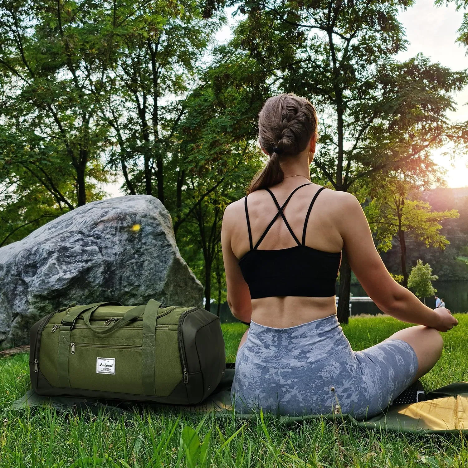 Laripwit Gym Bags for Men, 40L Medium Sports Travel Duffel Bag with Shoe Compartment & Wet Pocket Lightweight Gym Duffle Bag Backpack Multipurpose Weekender Overnight Backpack for Women, Green