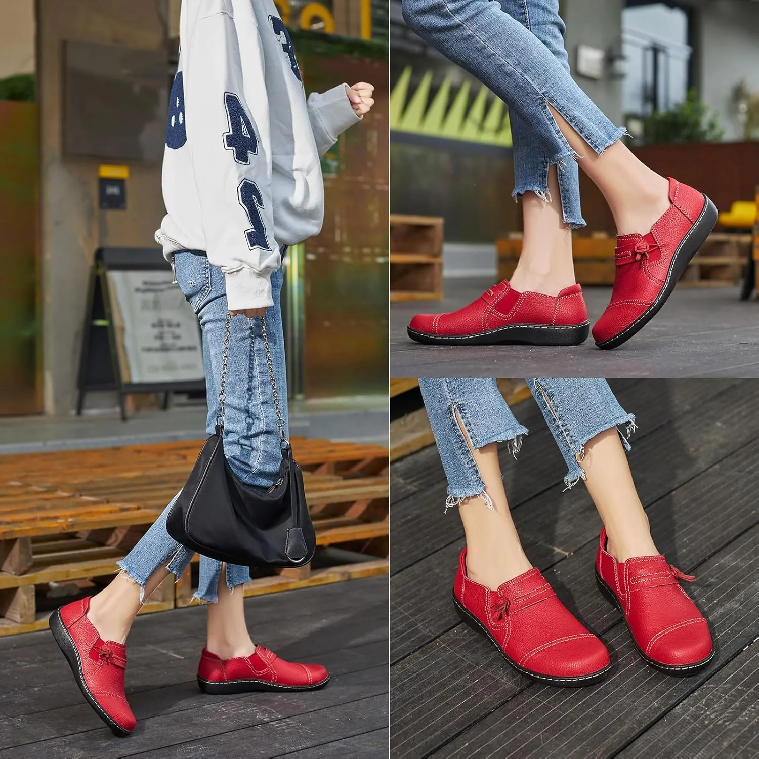 LAZYPOP Women's Classic Comfort Leather Loafers Cute Slip-Ons Casual Dress Shoes Lightweight Walking Flats Everyday Work Shoes