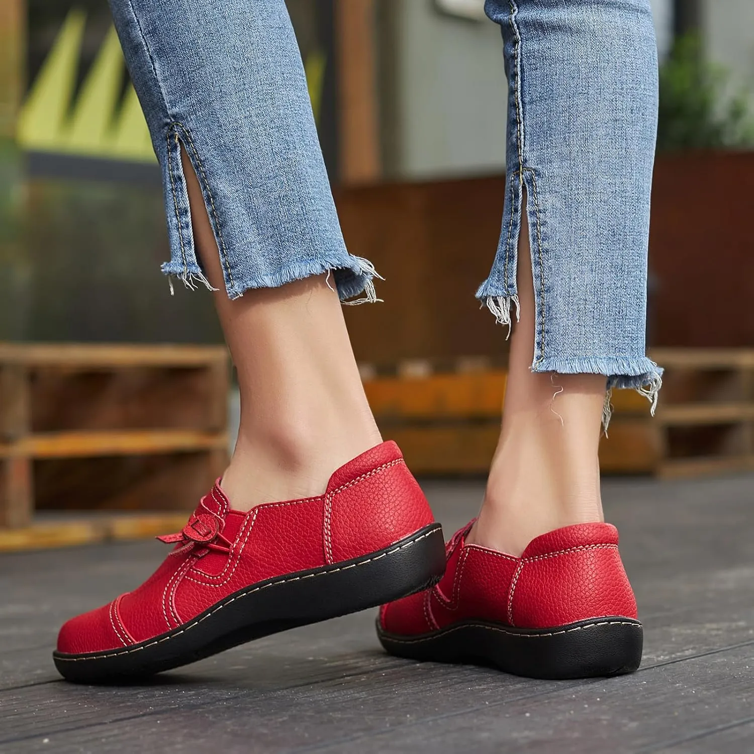 LAZYPOP Women's Classic Comfort Leather Loafers Cute Slip-Ons Casual Dress Shoes Lightweight Walking Flats Everyday Work Shoes