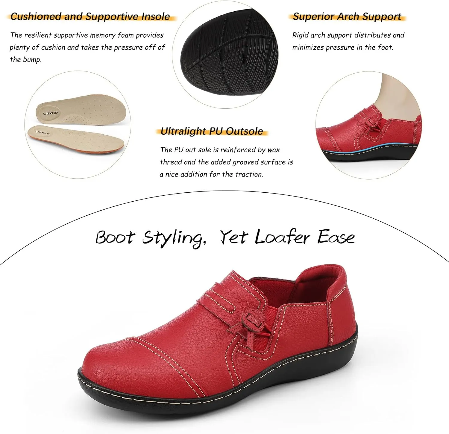 LAZYPOP Women's Classic Comfort Leather Loafers Cute Slip-Ons Casual Dress Shoes Lightweight Walking Flats Everyday Work Shoes