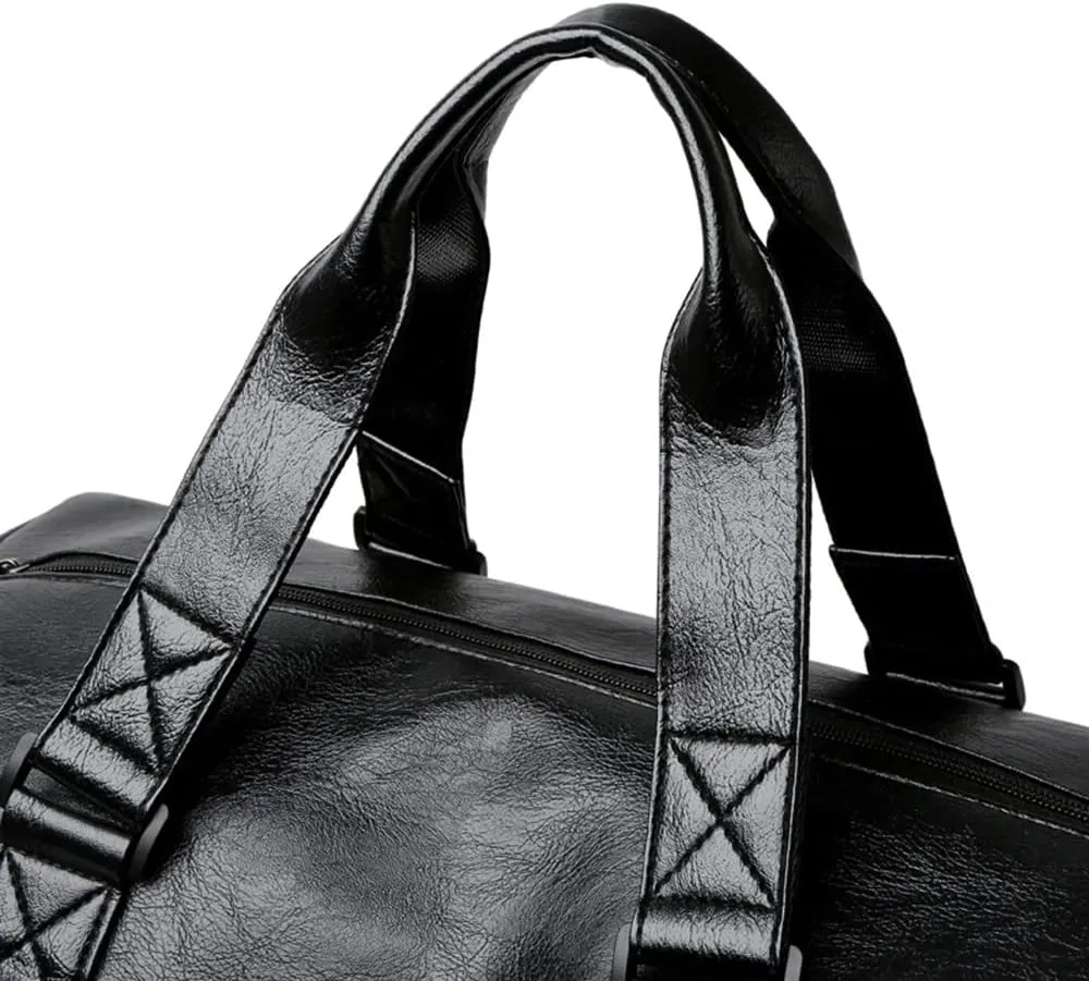 Leather Gym Bag Travel Duffel Bag With Shoe Compartment, Fashion Waterproof Duffel Bag Carry On Tote Weekender Overnight Bag, Large Capacity Carry On Duffel Bag For Men Women (Black)