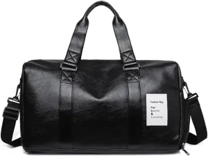 Leather Gym Bag Travel Duffel Bag With Shoe Compartment, Fashion Waterproof Duffel Bag Carry On Tote Weekender Overnight Bag, Large Capacity Carry On Duffel Bag For Men Women (Black)