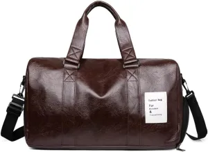 Leather Gym Bag Travel Duffel Bag With Shoe Compartment, Fashion Waterproof Travel Duffle Bag Carry On Tote Weekender Overnight Bag, Large Capacity Carry On Duffel Bag For Men Women (Brown)
