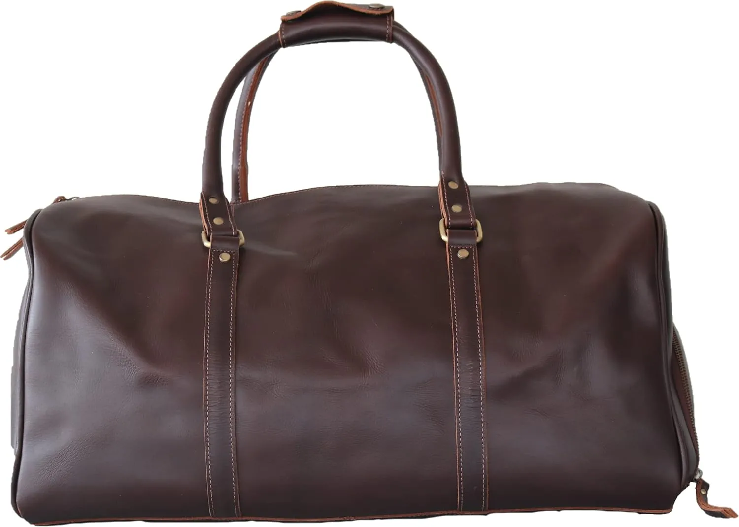 Leather Travel Duffel Bag, 22"Leather Weekender Bag with Shoe Compartment, Handmade Waterproof Duffel Bag for Men&Women, Weekender Overnight Bag with Shoe Pouch (3 Dark Brown)