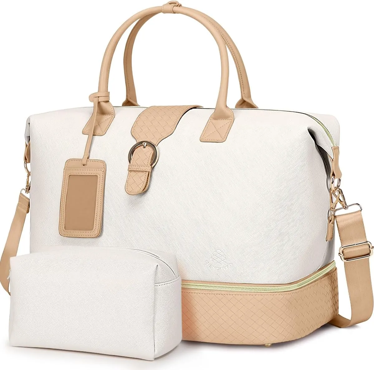 Leather Weekender Bags for Women, Travel Duffel Bag PU Overnight Bag Carry On Tote Bag with Shoe Compartment Wet Pocket